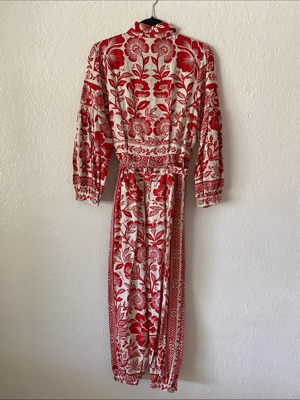 FARM Rio Pineapple Garden Jumpsuit Size XS Red Cream Floral Tie-Waist Boho Chic - Picture 8 of 14